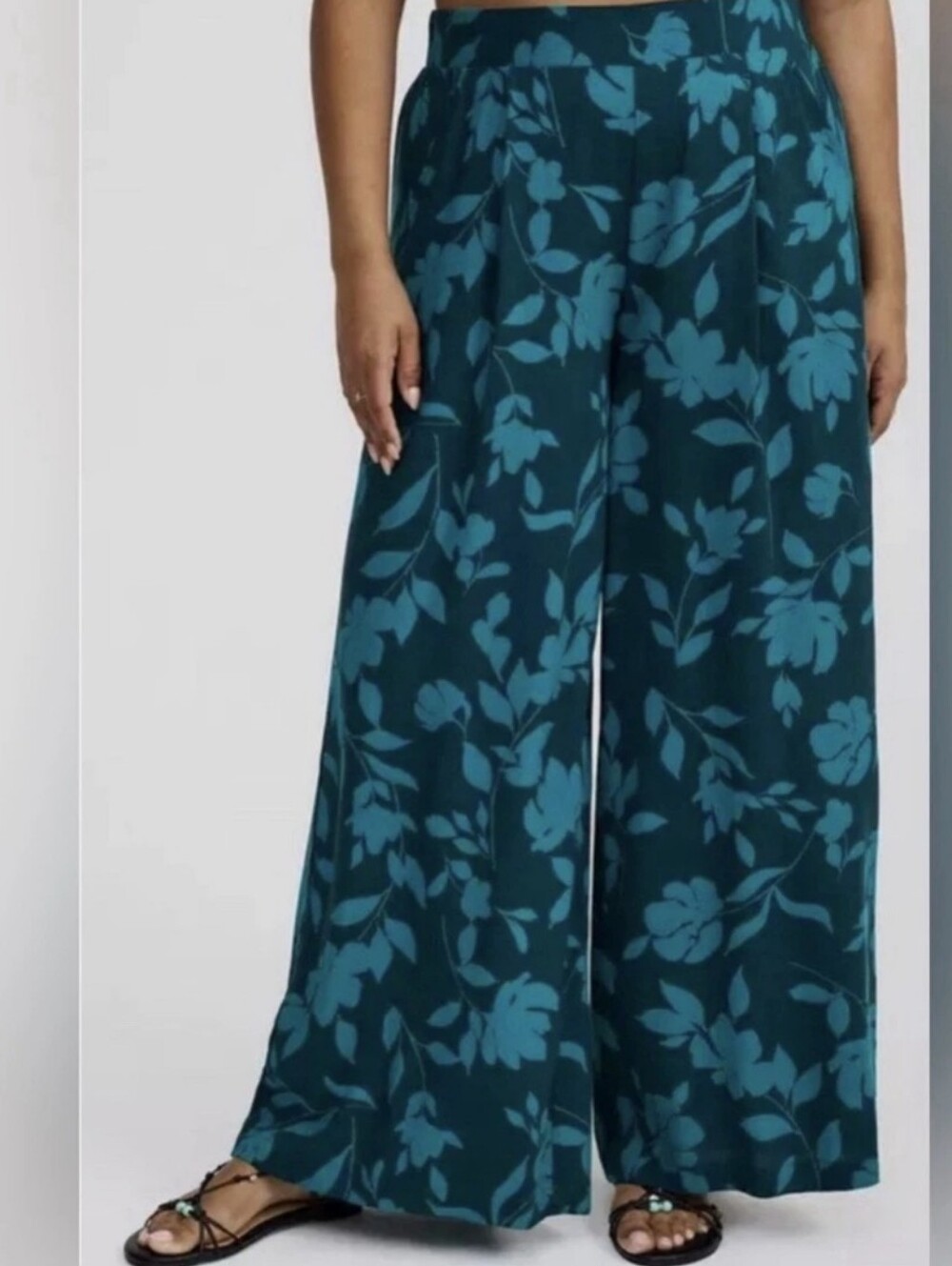 Torrid Challis High Rise Pull On Wide Leg Pant Blue Green Floral 1 / 1X EUC - Picture 2 of 10